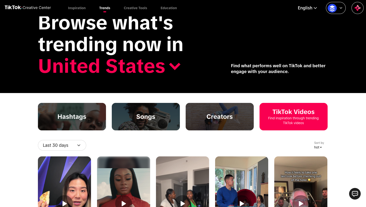 TikTok's creative center is a great source of trending reels