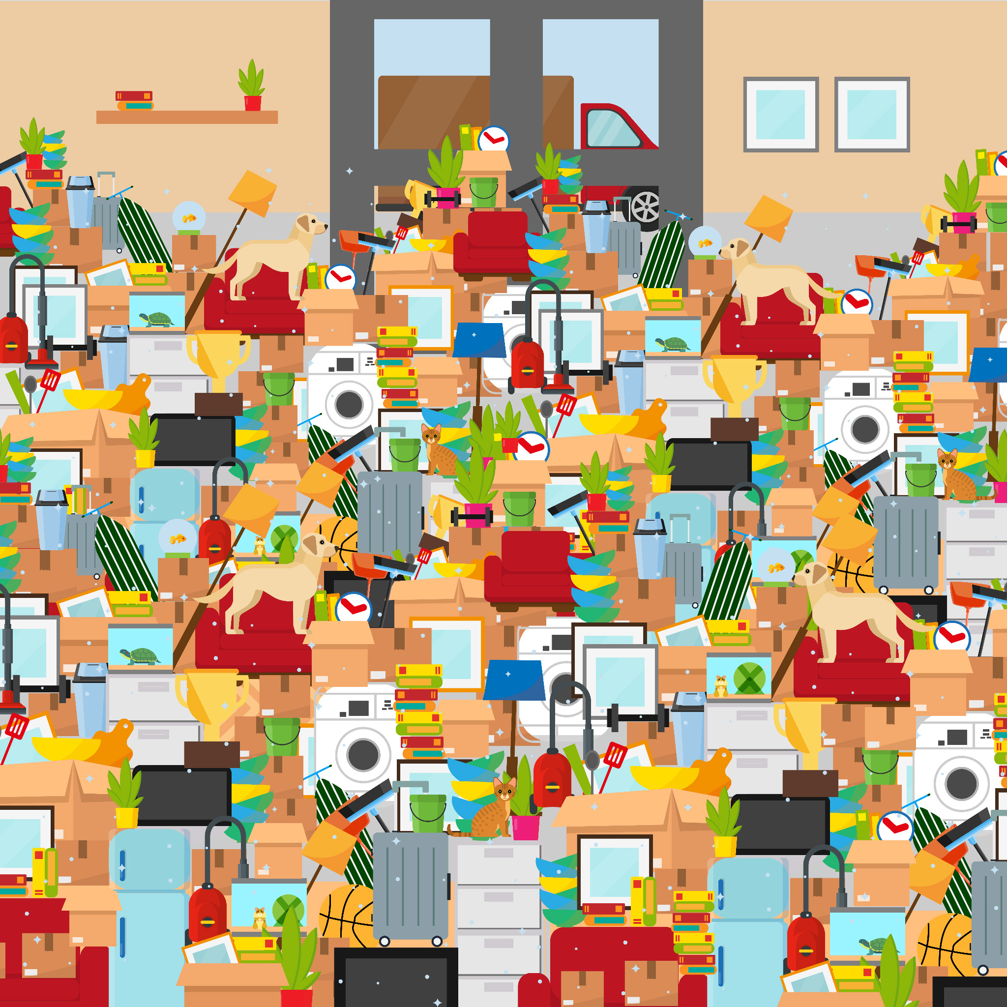 Can you spot a small patch of open space in this messy room?