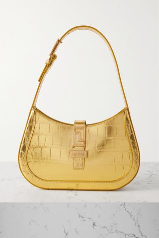 Small Croc-Effect Metallic Leather Shoulder Bag