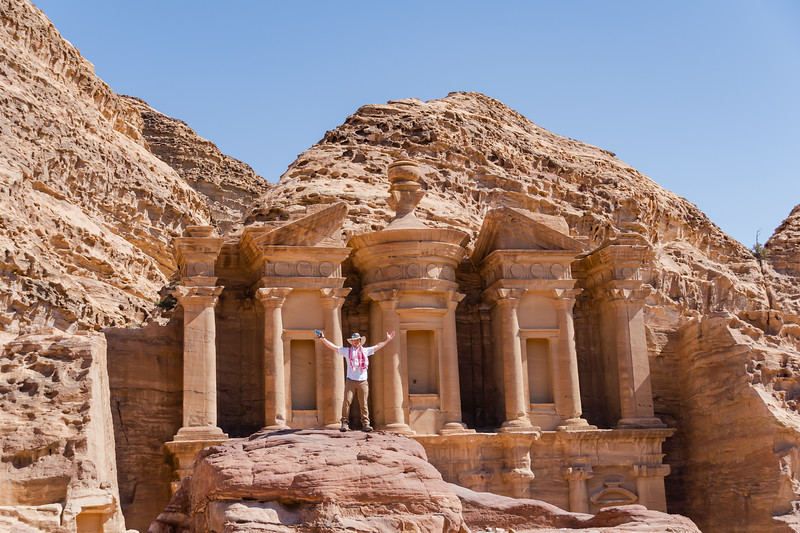 David Stock in front of the monastery in Petra, Jordan