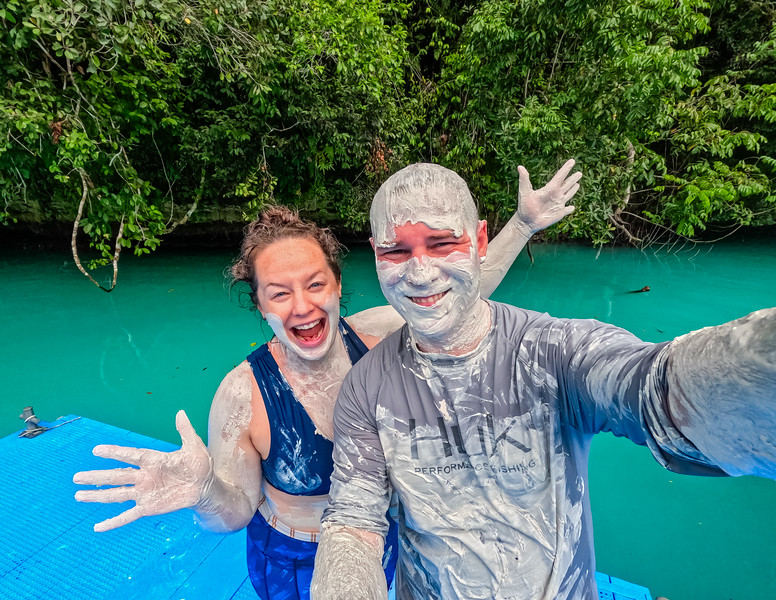 Lina and David Stock bathing in mud at the Milky Way in the Rock Islands - things to do in Palau