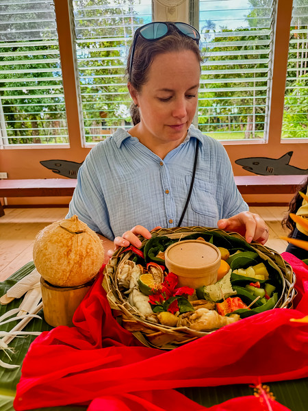 Lina Stock with a locally prepared meal in Airai village, Palau