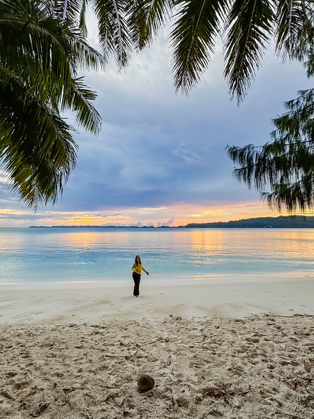 Lina Stock on Ngeremdiu Beach at sunset