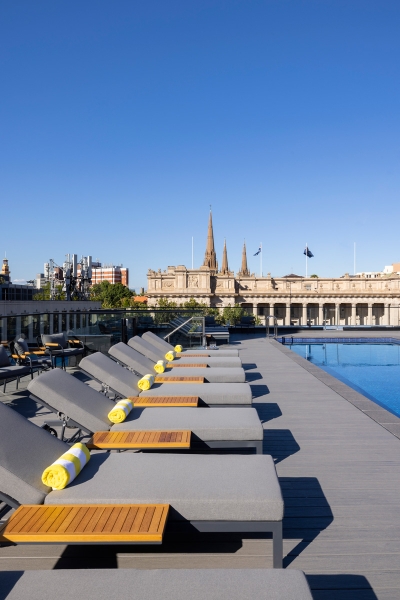 Le Splash rooftop pool deck at Le Meridien Melbourne is available for function hire.