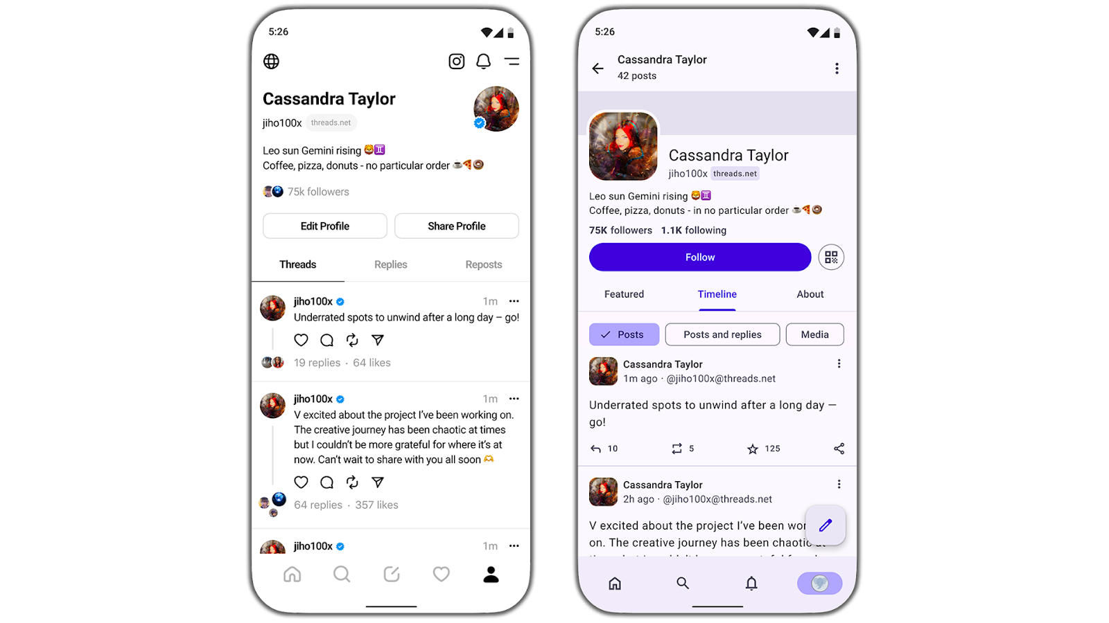 Cuplikan layar fungsionalitas fediverse untuk thread