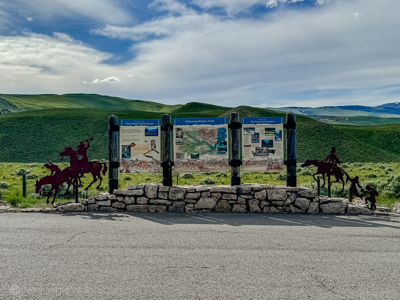 Memorial and historical sign for the Chief Joseph Scenic Byway