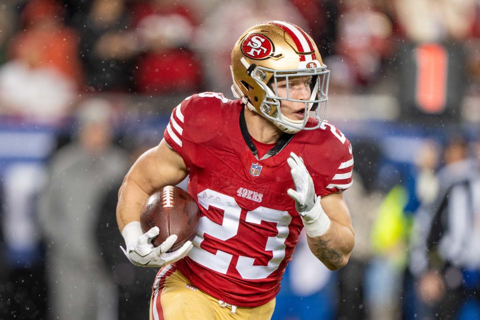 Christian McCaffrey keluar untuk pembuka musim San Francisco (Kyle Terada/Reuters)