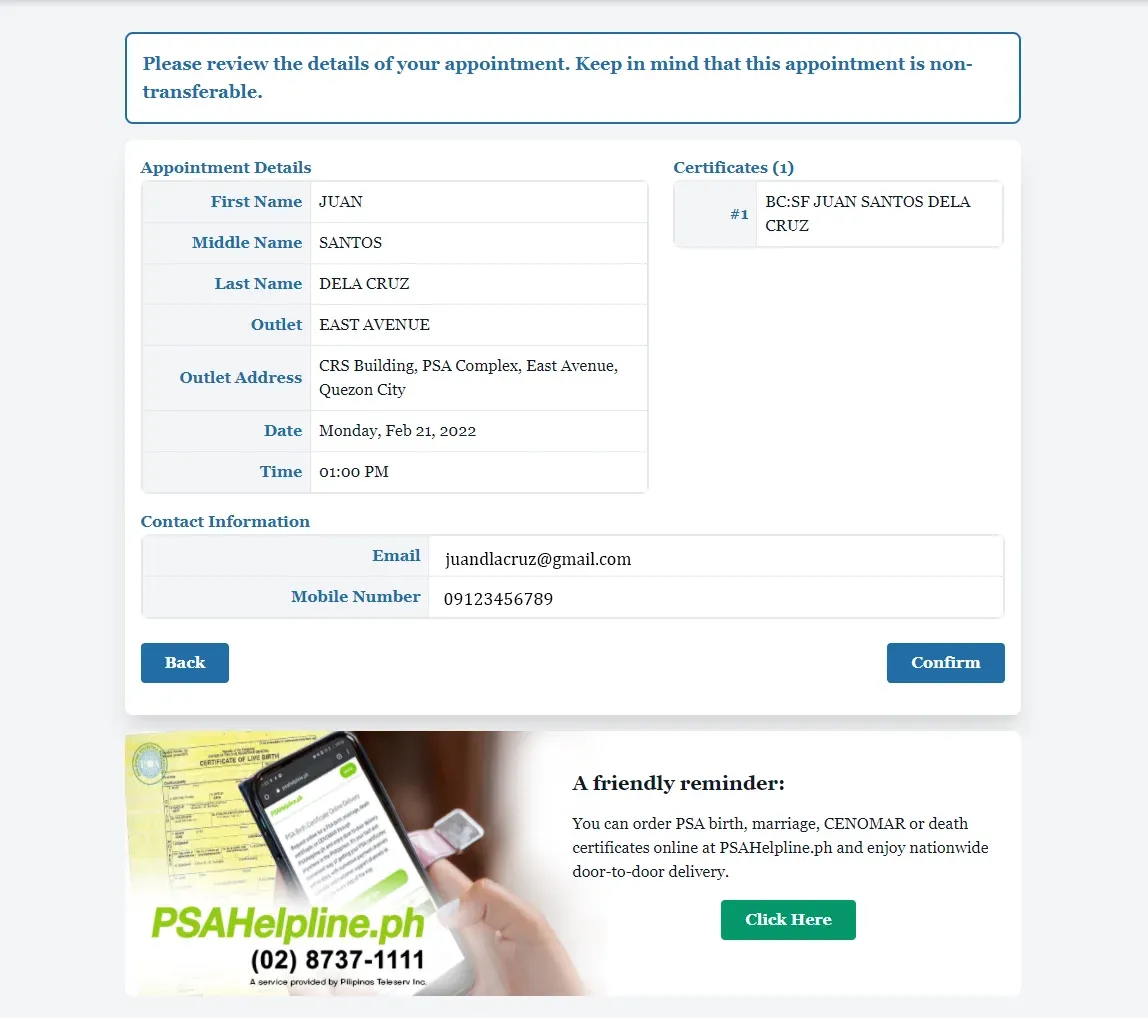 Langkah 7 dari Janji Temu Online PSA