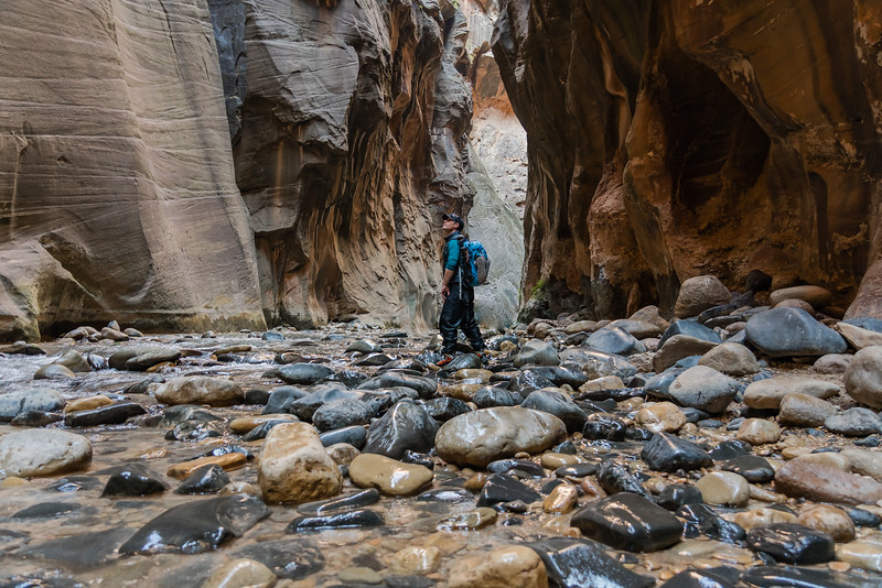 David Stock Jr hiking the famous Narrows in Zion National Park.