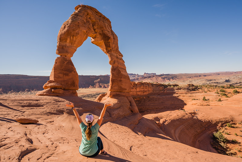 Lina Stock sitting and taking in the views at Arches National Park.