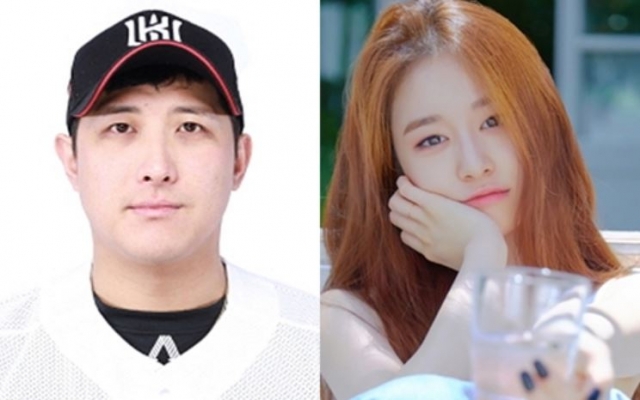 Foto komposit ini menunjukkan pemain baseball Hwang Jae-gyun (kiri) dan Jiyeon dari girl grup T-ara. (Yonhap)