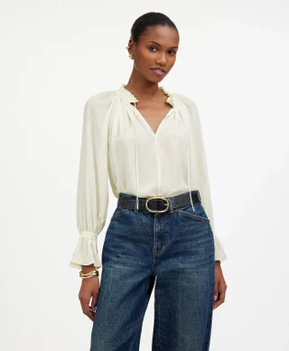 Kemeja kerah dasi lengan panjang Madewell