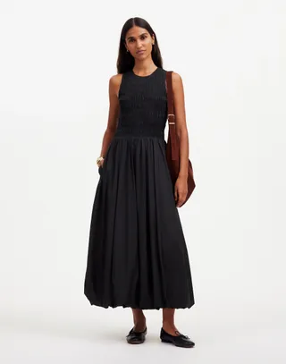Gaun Midi Smocked Madewell Melody Bubble-Hem dalam warna Poplin