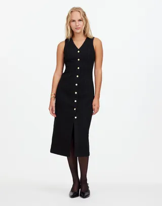 Gaun midi denim kerah V Madewell