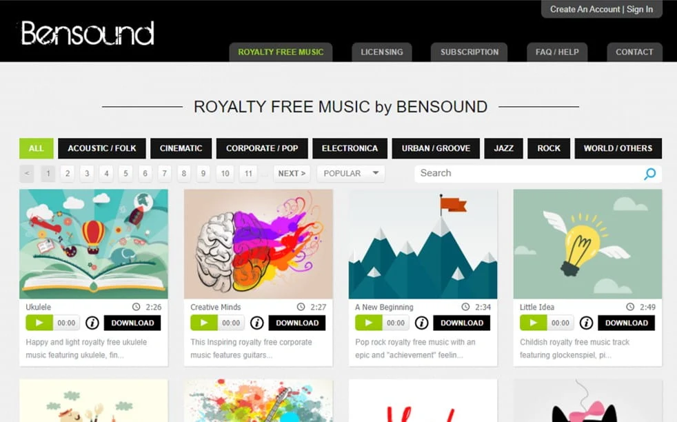 Bensound free sound clips blogging tool