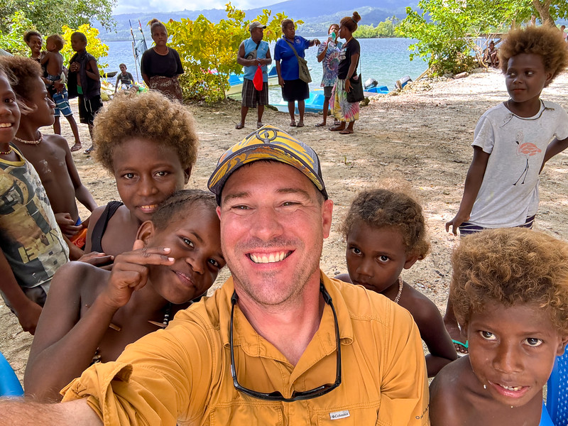 David with kids at the Shell Money Festival in Busu Village, Langa Langa Lagoon, Malaita, Solomon Islands