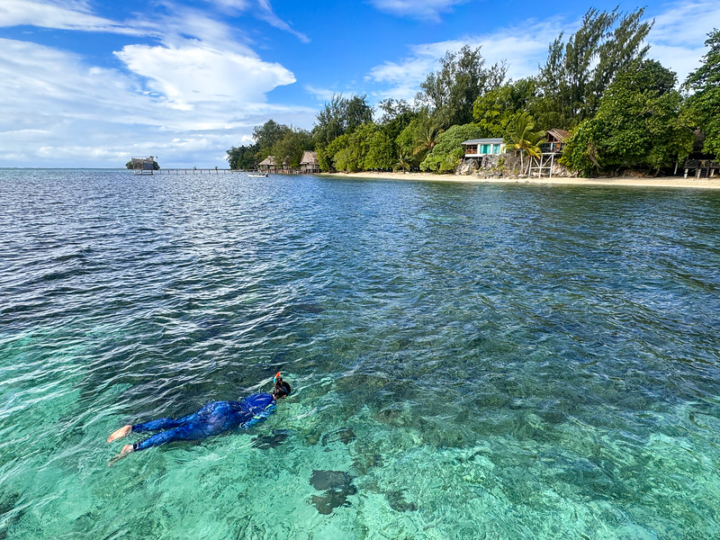 Lina Stock snorkeling at Fatboys Resort  in the Solomon Islands