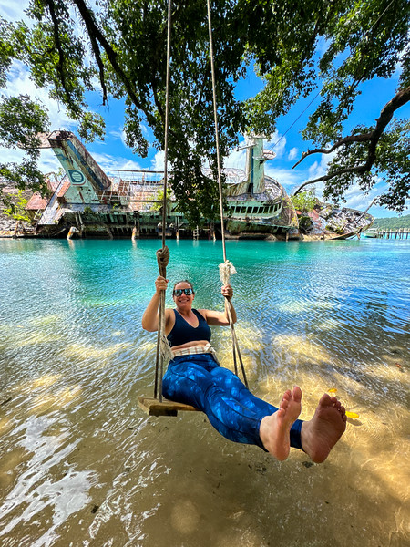 Lina Stock swinging at Roderick Bay, Solomon Islands