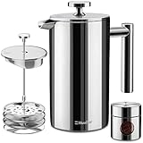 Mueller French Press Coffee Maker 34oz, Stainless Steel French Press Coffee, 4 Filter Heat Resistant Double Insulated, Rust-Free, Food Grade, Dishwasher Safe Coffee Pot