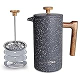 POLIVIAR French Press Coffee Maker, 34 Ounce Coffee Press with Real Wood Handle, Double Wall Insulation & Dual-Filter Screen, Food Grade Stainless Steel for Good Coffee and Tea (Lava)