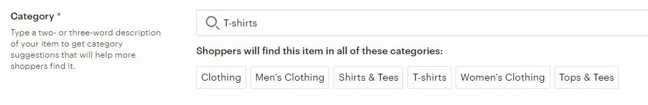 screenshot of etsy category tags