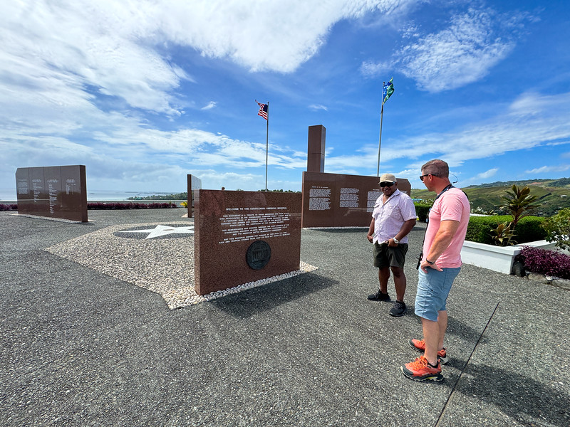 David Stock with a guide at the WWII Guadalcanal American Memorial in Honiara, Solomon Islands