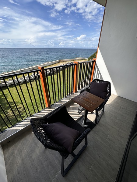 Oceanfront room balcony at Coral Sea Resort in Honiara, Solomon Islands