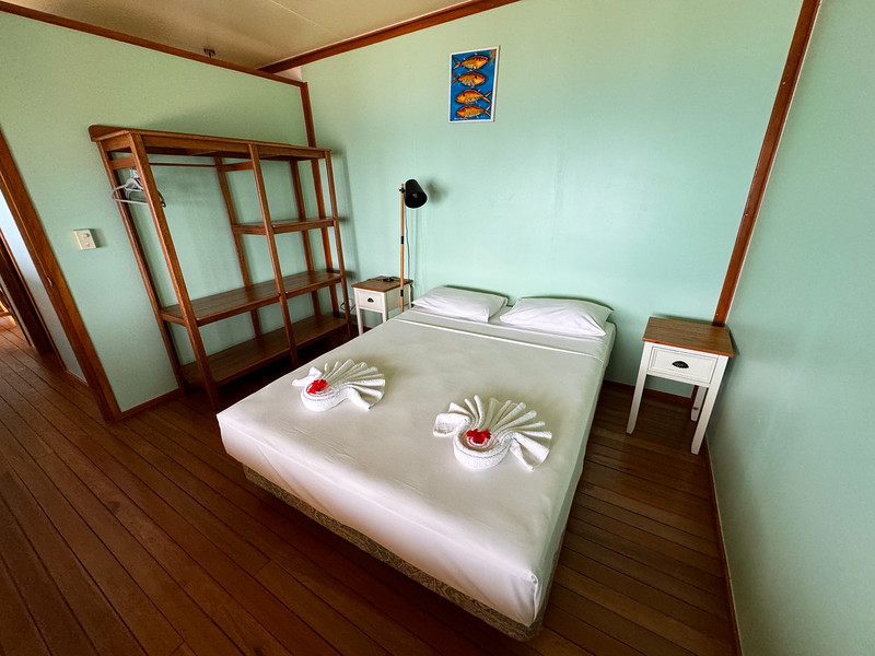 Bedroom in beach bungalow at Zipolo Habu Resort, Munda, Solomon Islands