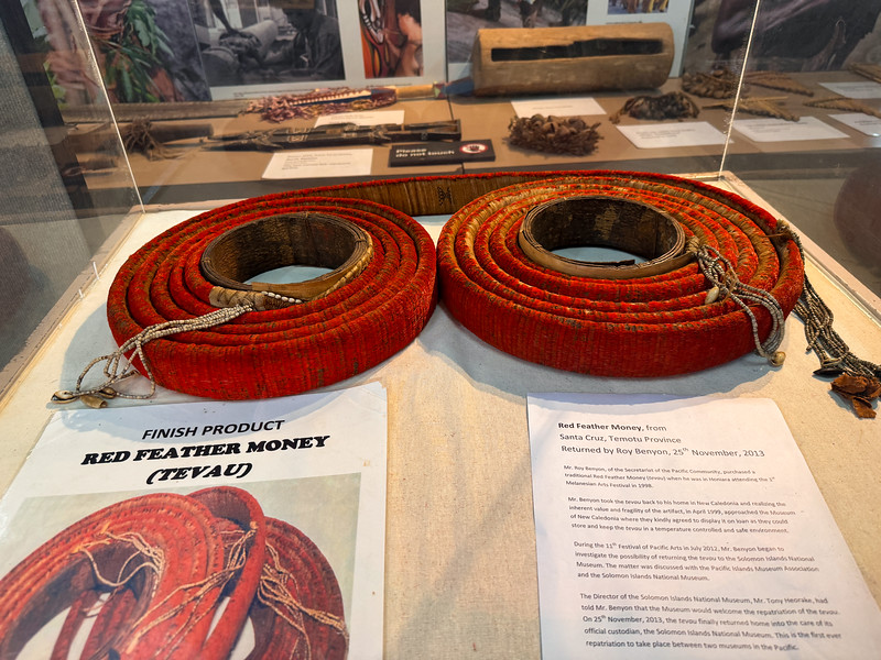 Red feather money display in the Solomon Islands National Museum in Honiara