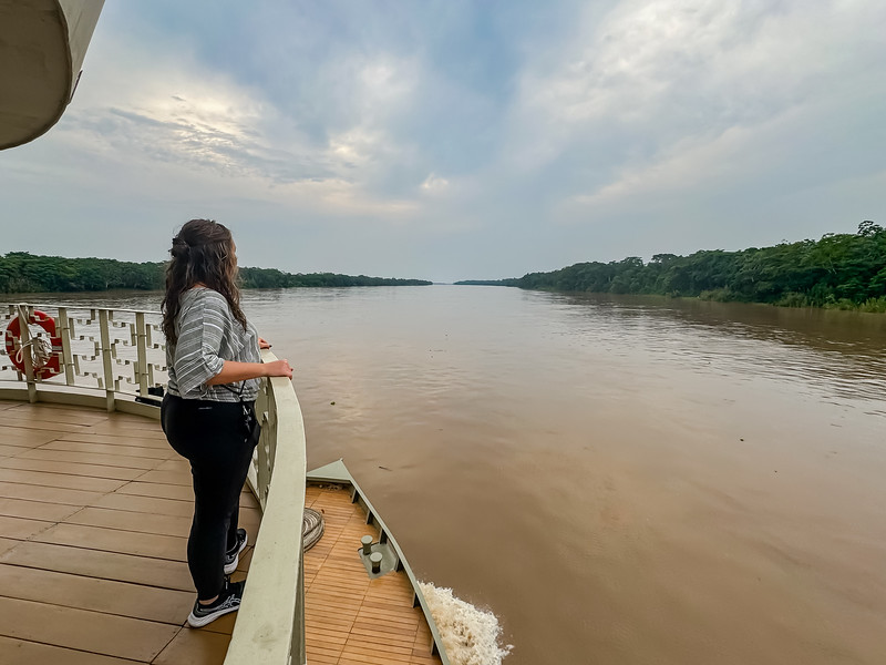 Lina Stock enjoying the deck space on the Delfin III ship in Iquitos, Peru