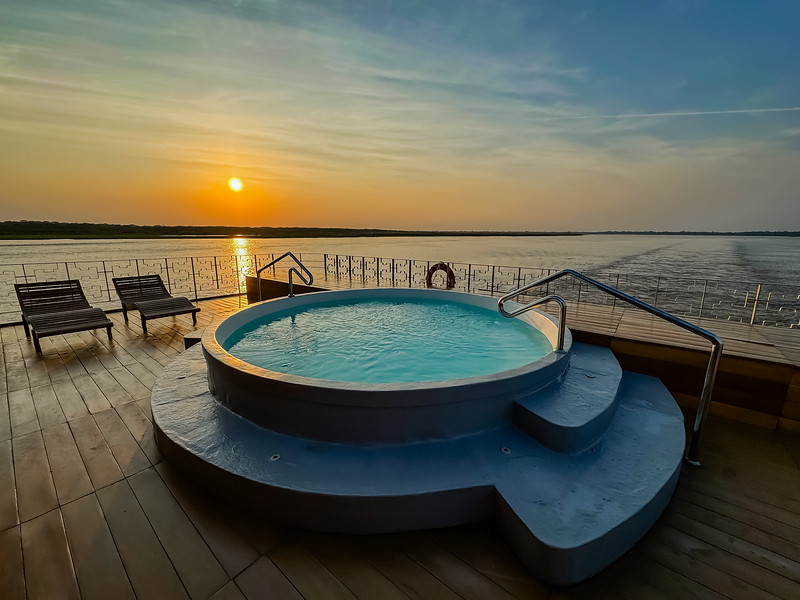 Top deck pool on Delfin III ship in Iquitos, Peru