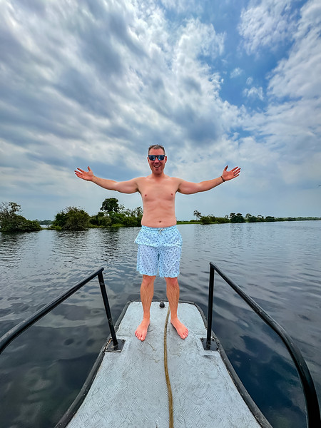 David Stock getting ready to jump in the Ucayali River in Peru