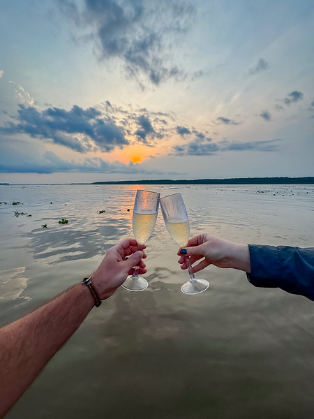 Champagne toast at the birthplace of the Amazon River in Peru