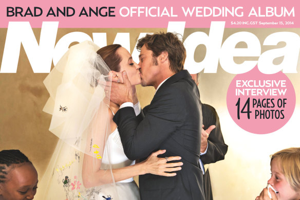Angelina Jolie wore an ivory gown made by Luigi Massi. Brad Pitt had pledged they would only wed when gay marriage was recognised worldwide.