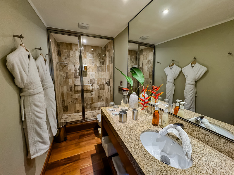 Suite bathroom on Delfin III Amazon river cruise in Iquitos, Peru