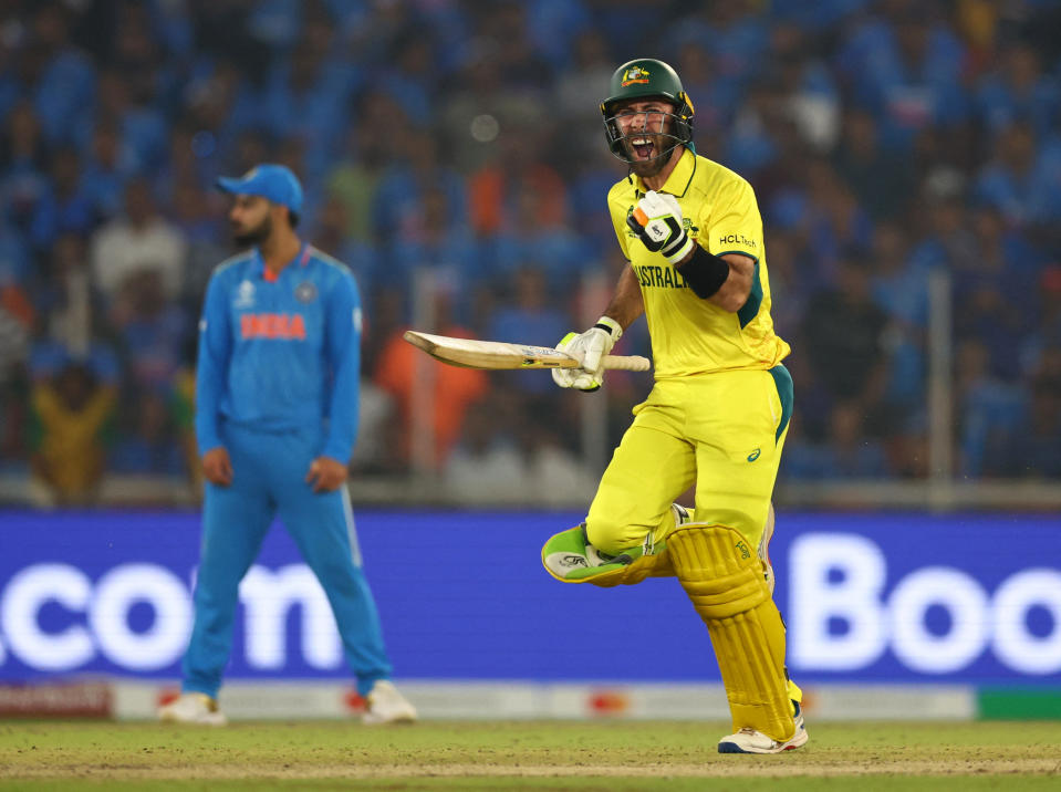 Criquet - ICC Crick World Cup 2023 - Final - India v Australia - Narendra Modi Stadium, Ahmedbad, India - 19 November 2023 Glenn Maxwell merayakan ICC Curket World/Andrew Boyers/
