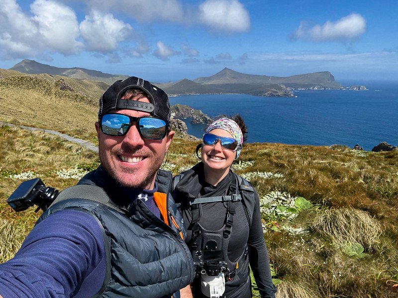 Lina and David Stock on the Col Lyall Saddle on Campbell Island, New Zealand