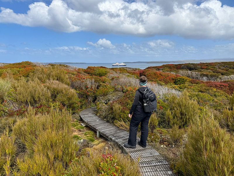 Lina Stock hiking on Enderby Island, New Zealand