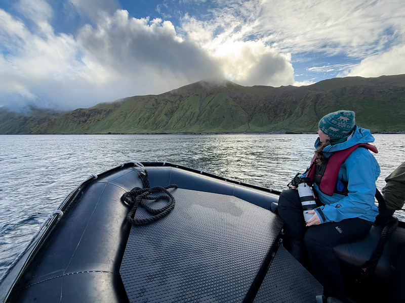 Lina Stock in a Zodiac in the Subantarctic Islands of New Zealand