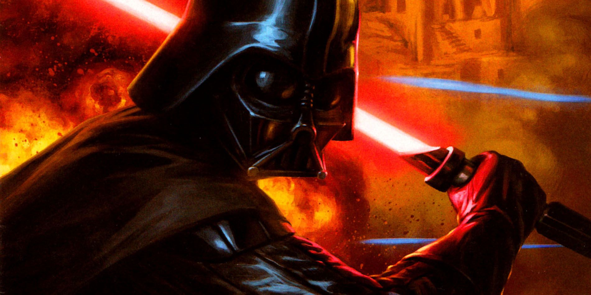 Darth Vader memegang lightsaber merahnya di Star Wars: Clear Comics.