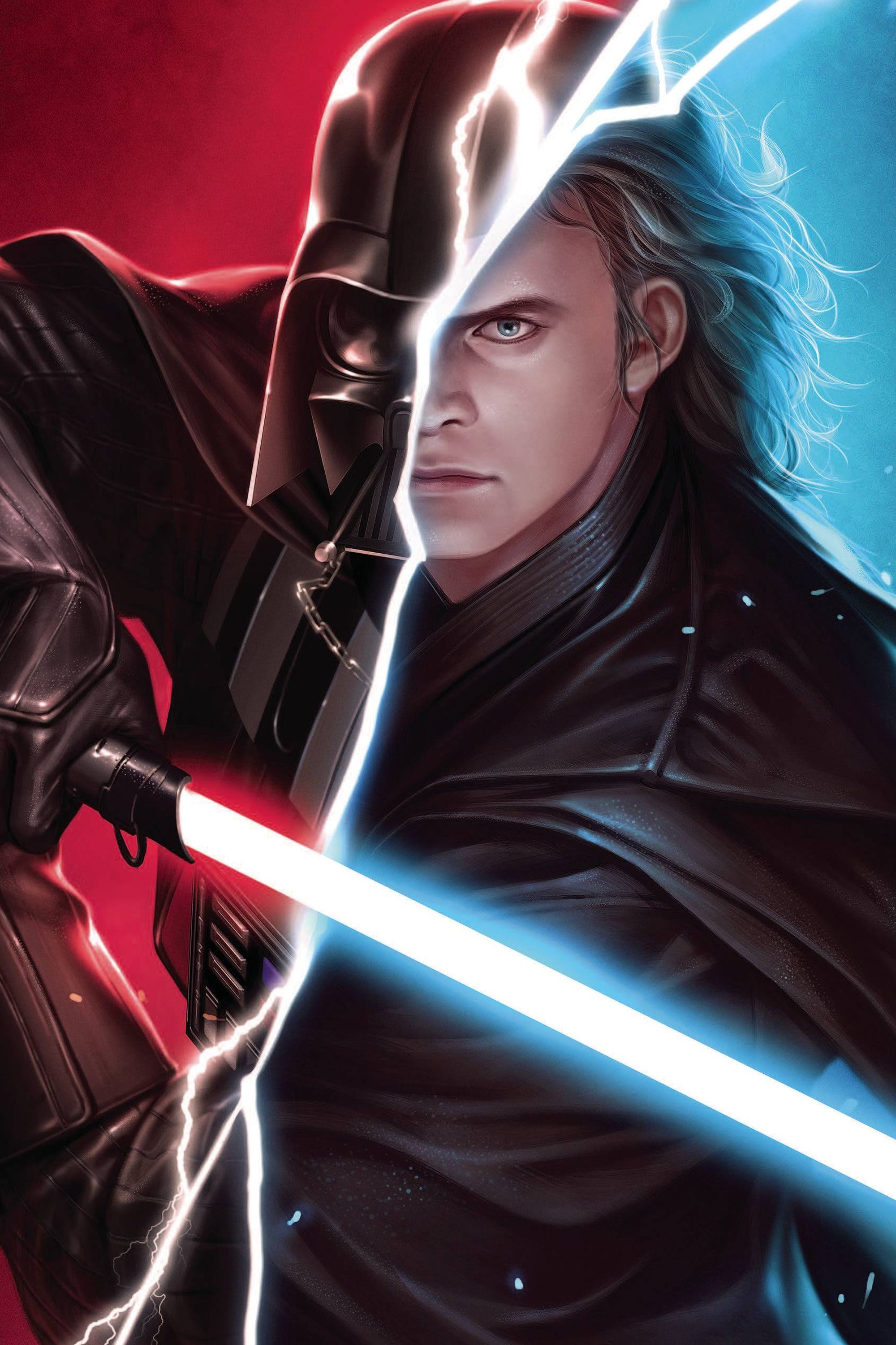 Anakin Skywalker dan Darth Vader dibagi oleh petir