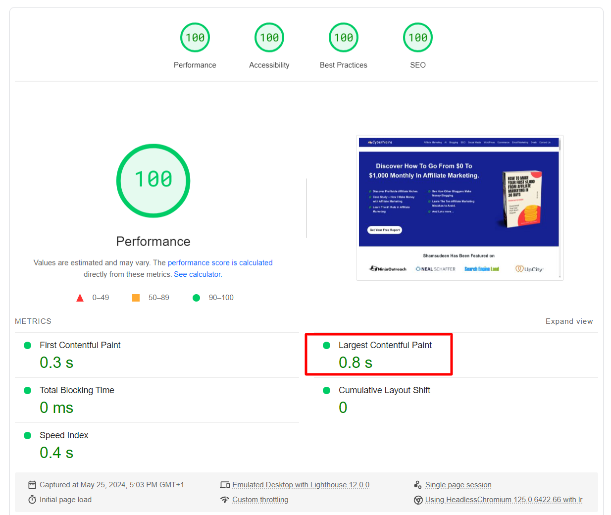 Halaman Kecepatan Wawasan Desktop LCP Halaman Blog Cenbernaira