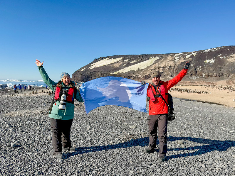 Lina Stock and David Stock at Cape Adare, Ross Sea, Antarctica