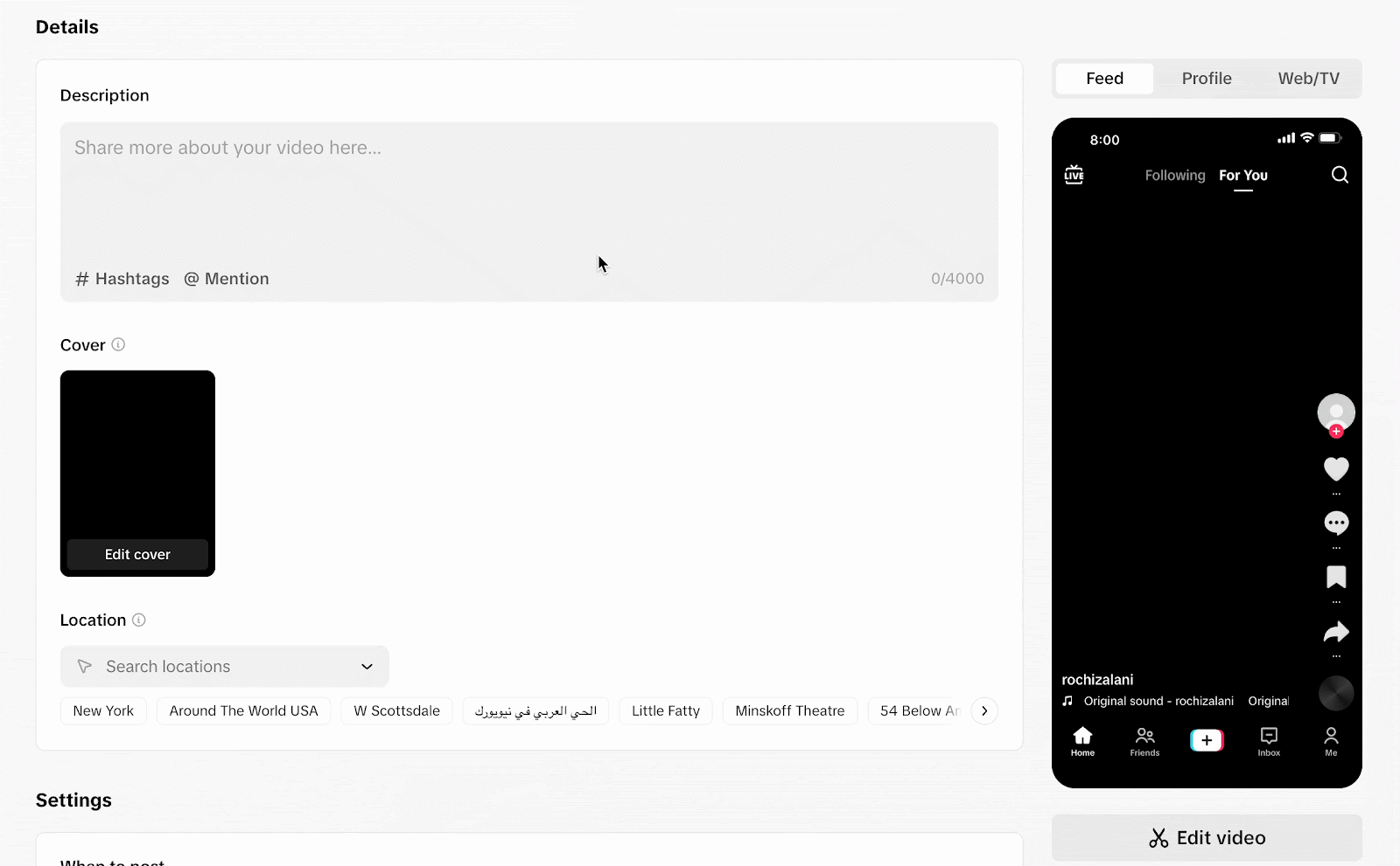 A GIF showing how to schedule on TikTok on desktop