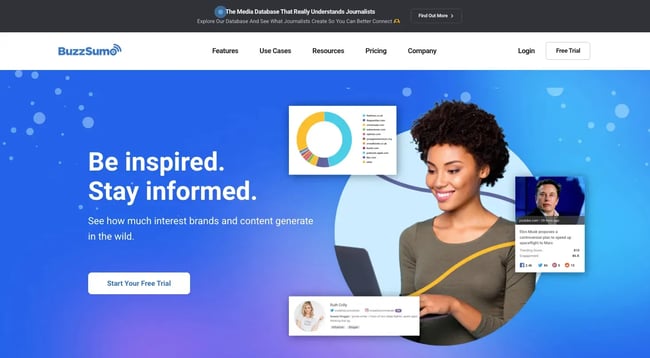 BuzzSumo dashboard showing monitoring and trend analytics