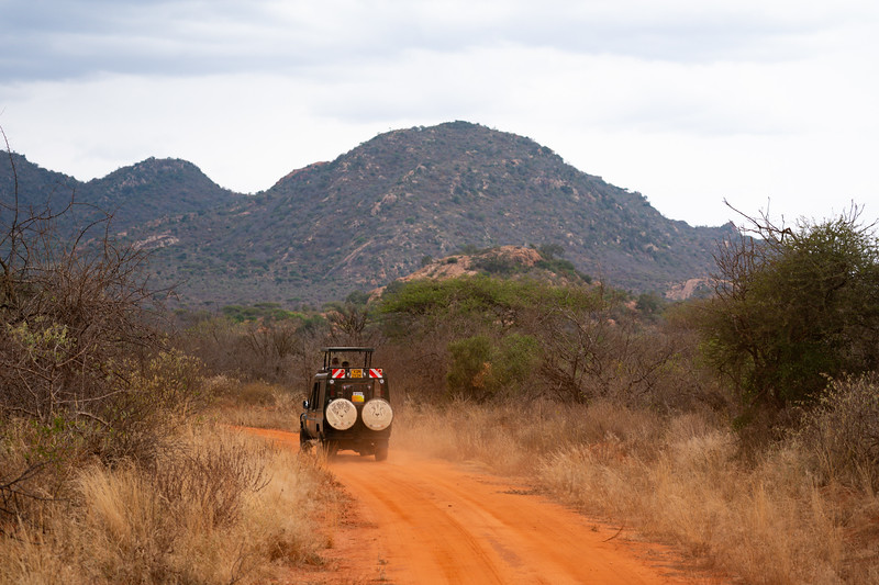 Safari vehicle in Tsavo West National Park, Kenya