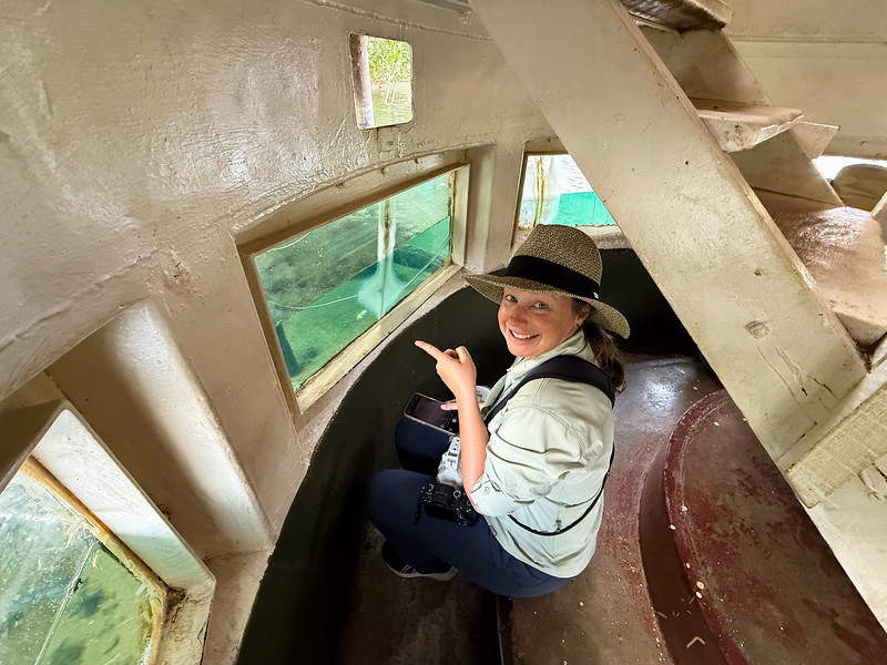 Lina Stock in the underground viewing room at Mzima Springs, Kenya