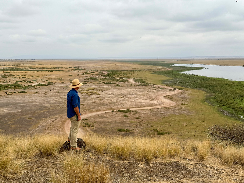 David Stock standing on the top of Observation Hill in Amboseli National Park, Kenya