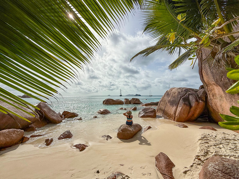Lina Stock at Anse Lazio, Praslin Island, on a Seychelles cruise