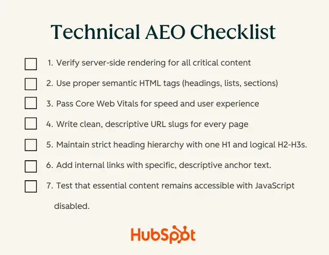 graphic showing checklist of technical seo items